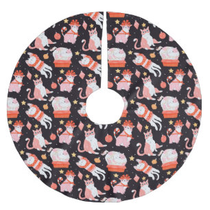 Cute Jul Cats Julgransmatta Borstad Polyester