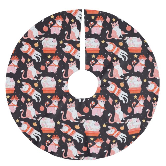 Cute Jul Cats Julgransmatta Borstad Polyester (Framsidan)