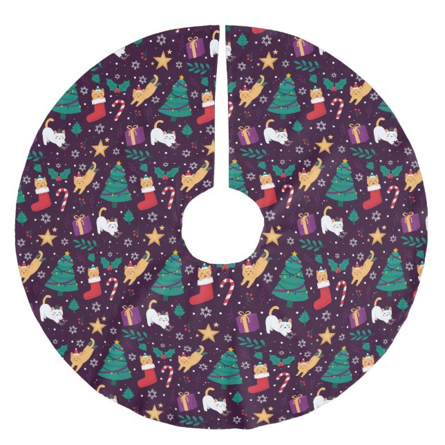 Cute Jul Cats Julgransmatta Borstad Polyester (Framsidan)