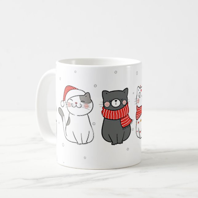 Cute Jul Cats Meowy Catmas Festive Kattdjurs Kaffemugg (Framsida vänster)