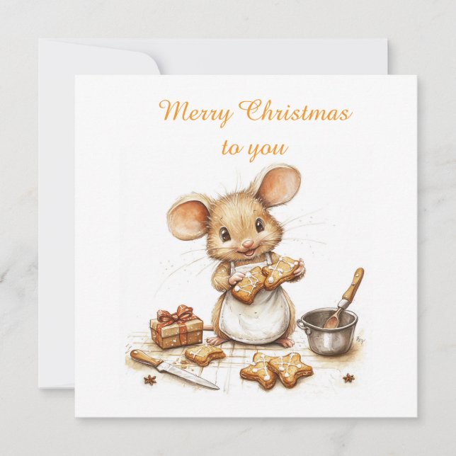 Cute Jul Chef Mouse Inbjudningar (Framsida)