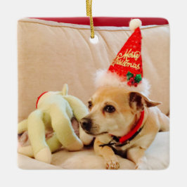 Cute jul Chihuahua Red Ceramic Ornamic Julgransprydnad Keramik
