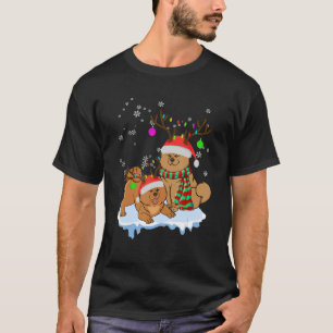 Cute Jul Chow Chow Santa Hats Reindeer Hund T Shirt