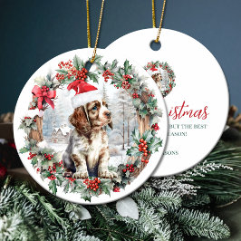 Cute jul Cocker spaniel hund puppy Santa hat Julgransprydnad Keramik