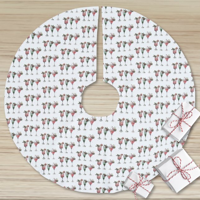 Cute jul Cocktail Mönster Julgransmatta Borstad Polyester (Cute Christmas Cocktail Pattern Brushed Polyester Tree Skirt)