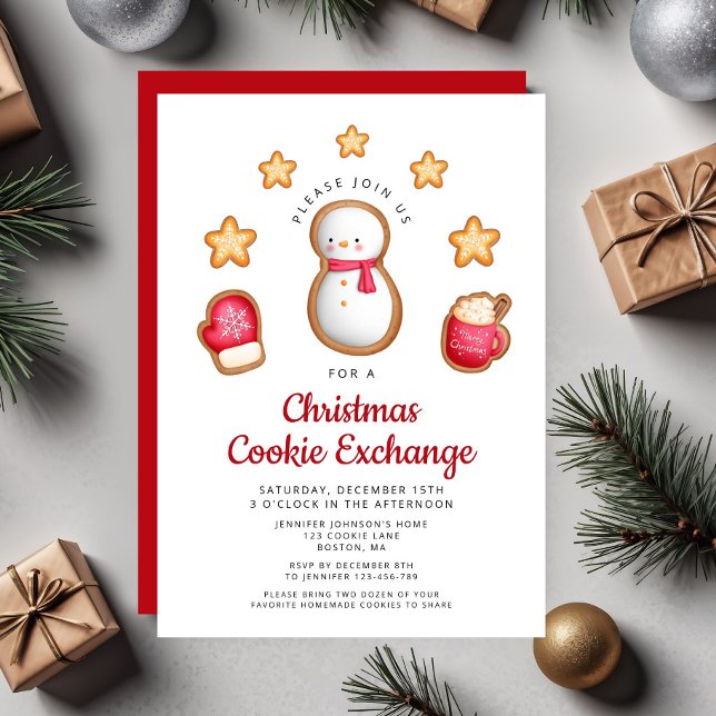 Cute Jul Cookie Exchange Snögubbe Inbjudningar (Cute Snowman Cookie Exchange Christmas Party Invitation)