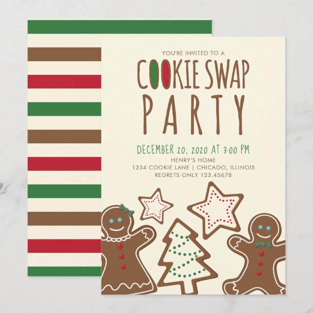 Cute Jul Cookie Swap Party Inbjudningar (Fram/baksida)