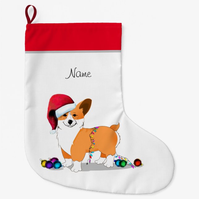 Cute Jul Corgi Hund Stor Julstrumpa (Framsidan)
