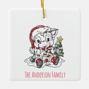 Cute Jul Cow Ceramic Ornamic Julgransprydnad Keramik
