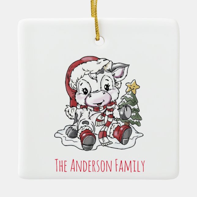 Cute Jul Cow Ceramic Ornamic Julgransprydnad Keramik (Framsida)