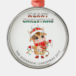 Cute Jul Cow med vinterkostym Julgransprydnad Metall