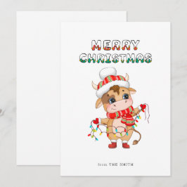 Cute Jul Cow med vinterkostym Julkort