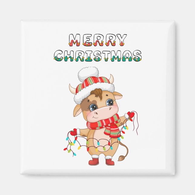 Cute Jul Cow med vinterkostym Magnet (Framsidan)