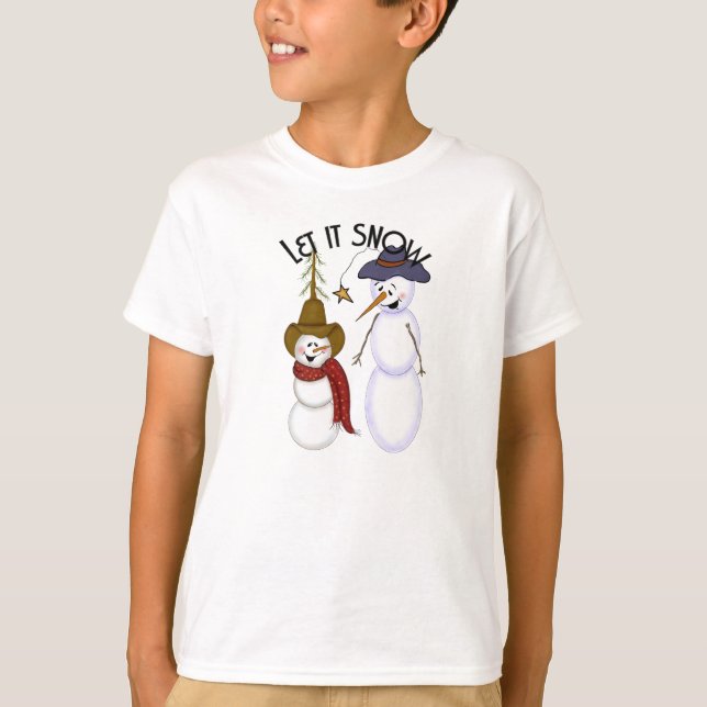 Cute Jul Cowboy Snögubbe Tee Shirt (Framsida)
