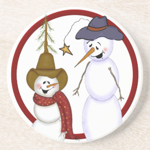 Cute Jul Cowboy Snögubbe Underlägg Sandsten