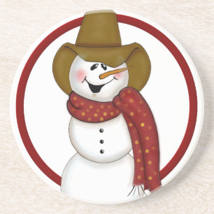 Cute Jul Cowboy Snögubbe Underlägg Sandsten