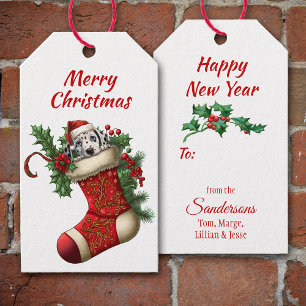 Cute jul Dalmatian Puppy Peeking Presentetikett