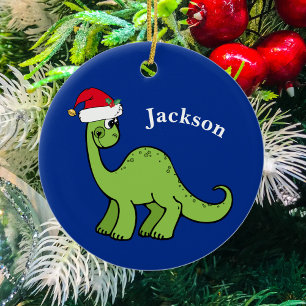Cute Jul Dinosaur Anpassningsbar Kids Blue Julgransprydnad Keramik