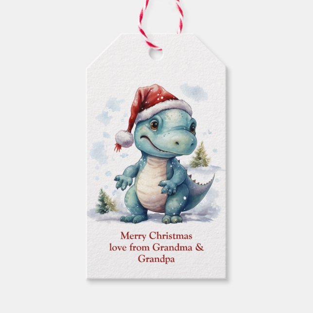 Cute Jul Dinosaur Presentetikett (Framsidan)