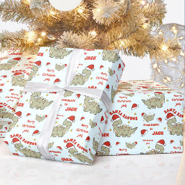 Cute jul Dinosaur Santasaurus Blue Namn Presentpapper