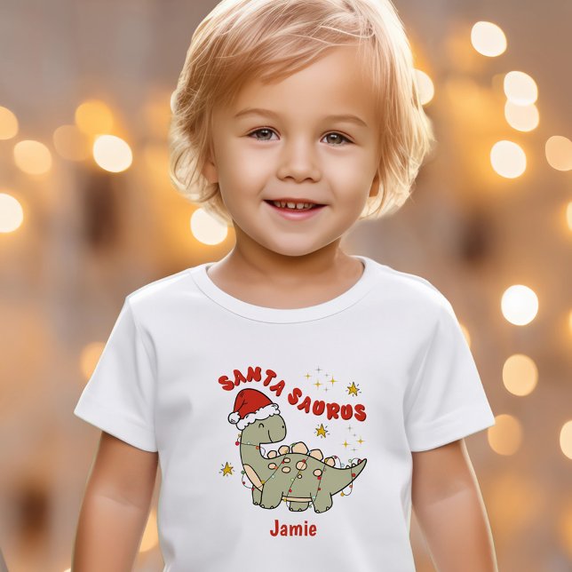 Cute Jul Dinosaur Santasaurus Namn Kids T Shirt (Cute Christmas Dinosaur Santasaurus Name Kids T-Shirt)