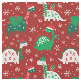 Cute Jul Dinosaurs på bordeaux red Tyg