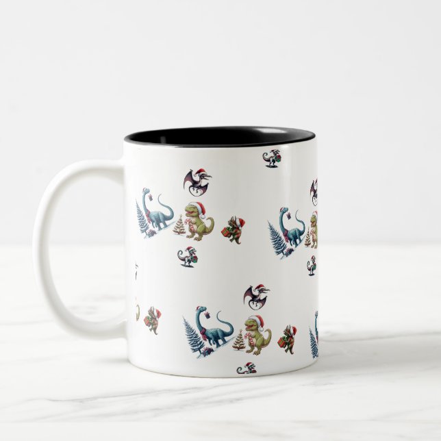 Cute Jul Dinosaurs Två-Tonad Mugg (Vänster)