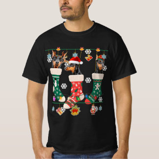 Cute Jul Doberman i Sock Julafton Santa Gift T Shirt