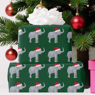 Cute jul-elefant i Santa Hat-Helgdag Grönt Presentpapper