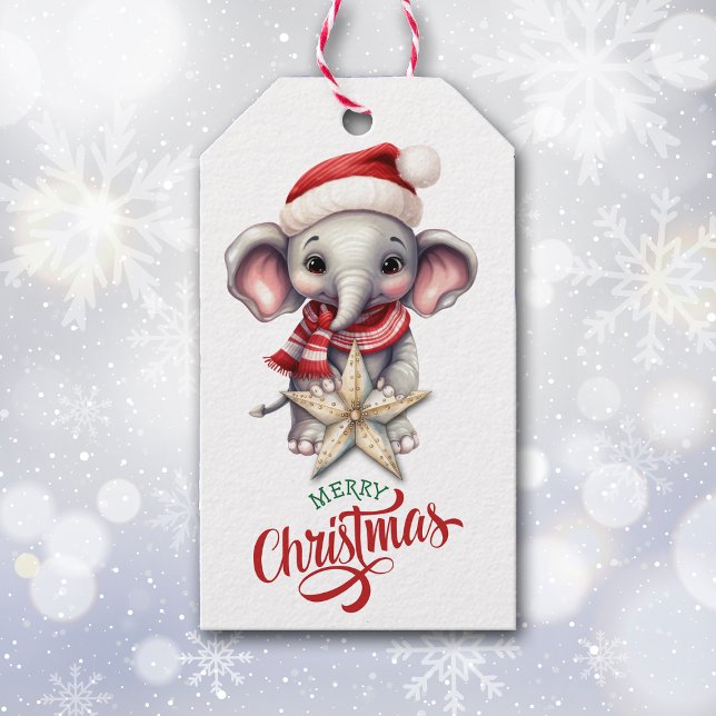Cute jul Elephant Guld Star Presentetikett (Skapare uppladdad)