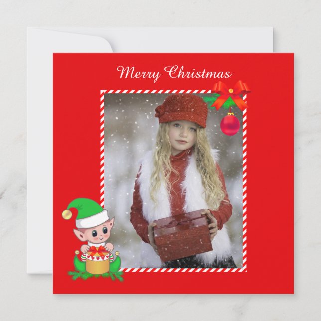 Cute Jul Elf & Anpassningsbar Photo on Red (Framsida)