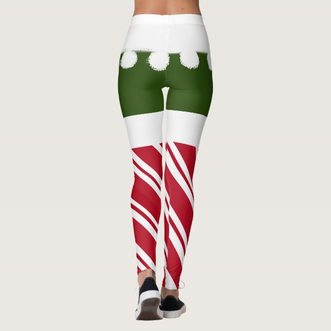Cute Jul Elf Candy cane White Hårig Tassare Leggings (Baksida)
