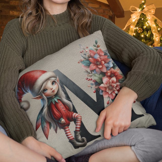 Cute Jul Elf Festive M Faux Tan Leather Kudde (Skapare uppladdad)