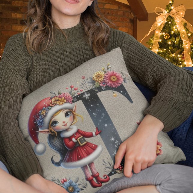 Cute Jul Elf Festive T Faux Tan Leather Kudde (Skapare uppladdad)