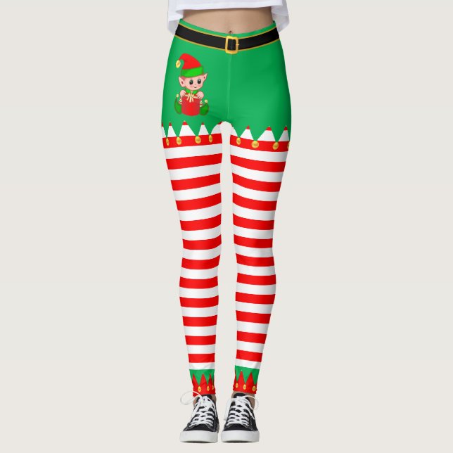 Cute Jul Elf & Guld Jingle Klockor Leggings (Framsida)