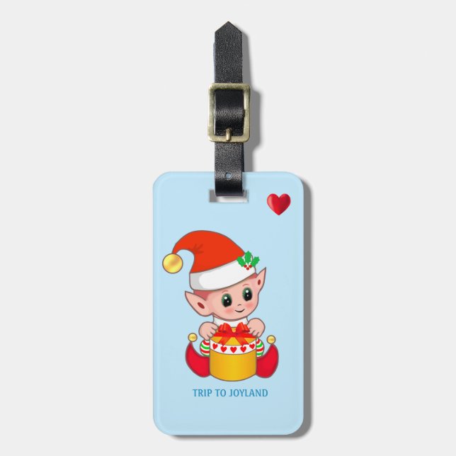 Cute Jul Elf & Heart Bagagebricka (Vertikal Framsida)