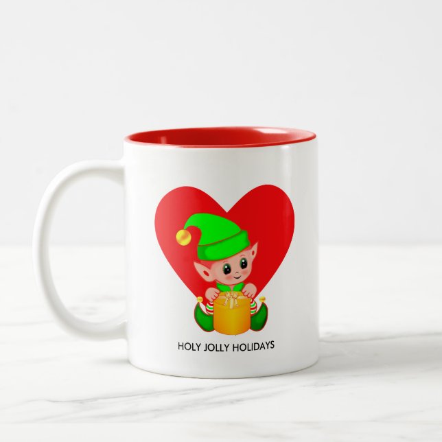Cute Jul Elf & Heart Two-Tone Coffee Mugg (Vänster)