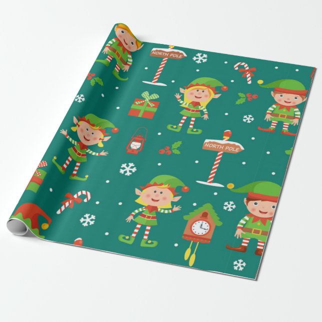 Cute jul Elf Mönster Presentpapper (Utrullad)