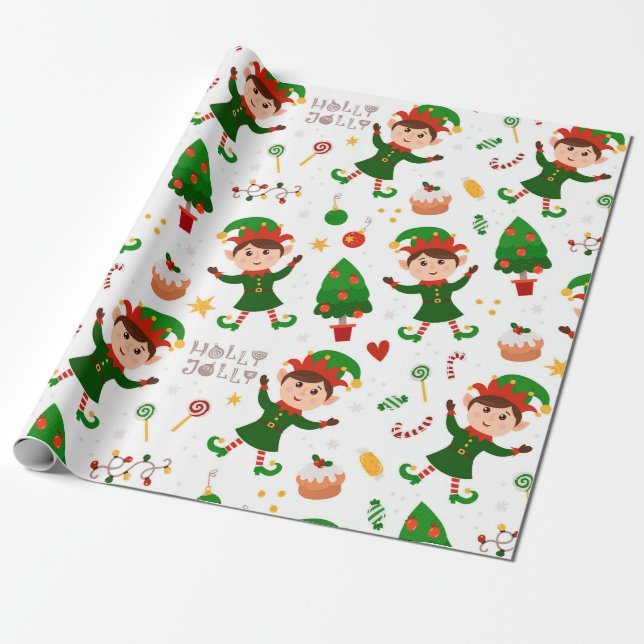Cute jul Elf Mönster Presentpapper (Utrullad)
