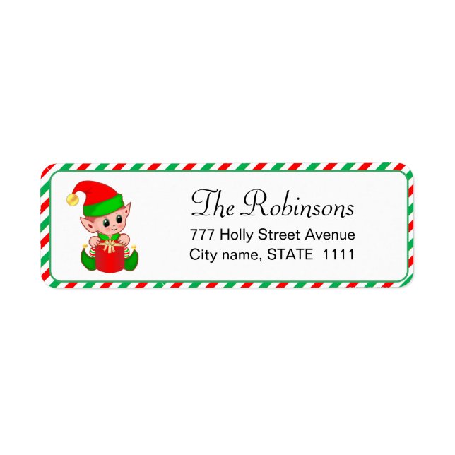 Cute Jul Elf på White Label Returadress Etikett (Framsidan)