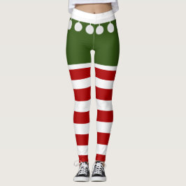 Cute Jul Elf Rand Roligt Tassel Costume Leggings
