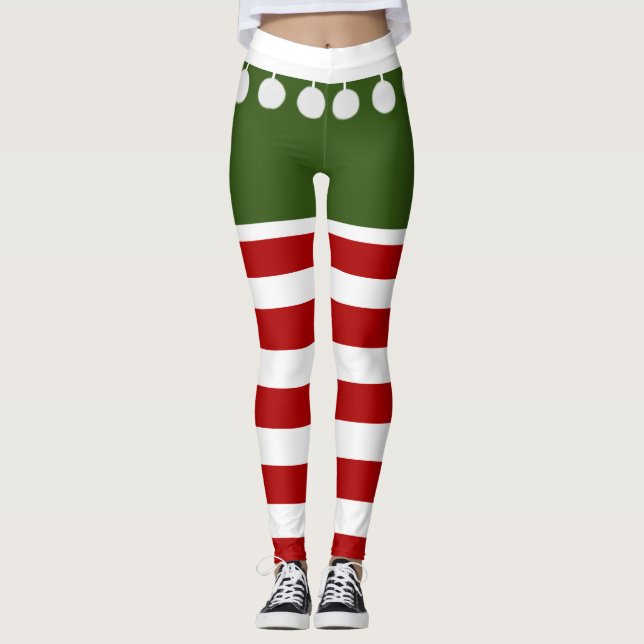Cute Jul Elf Rand Roligt Tassel Costume Leggings (Framsida)