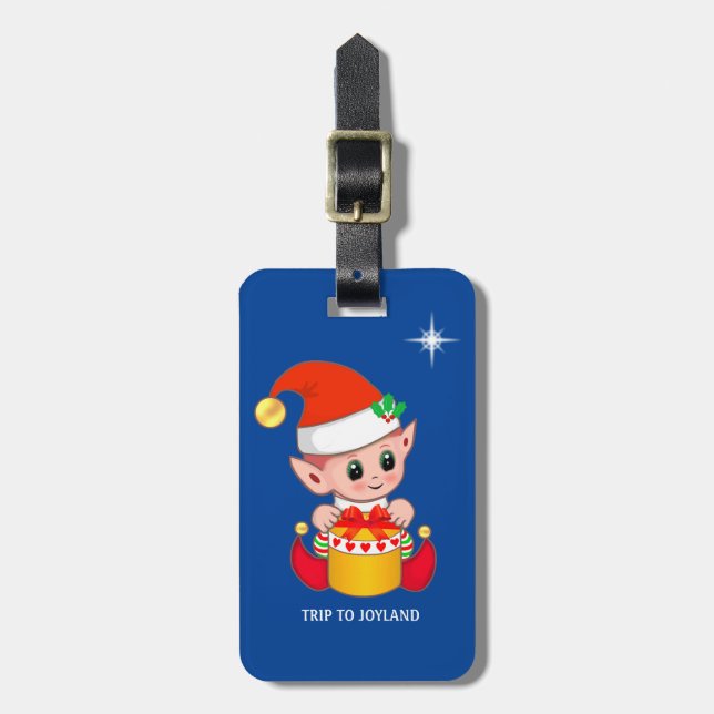 Cute Jul Elf & Star på Royal Blue Bagagebricka (Vertikal Framsida)