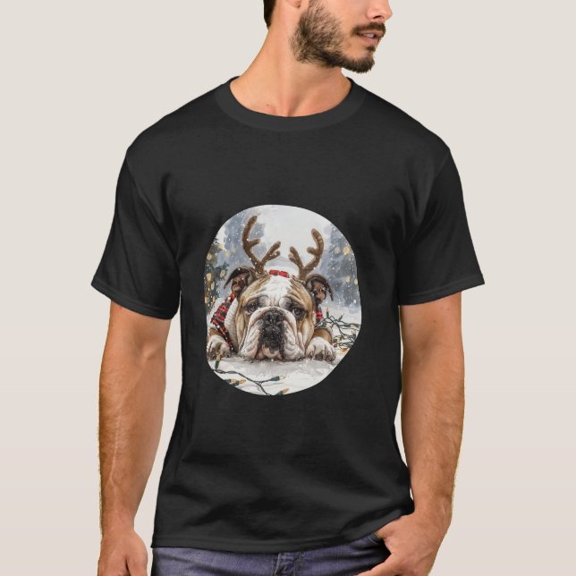 Cute jul English Bulldog Reindeer Hund Jesus T Shirt (Framsida)