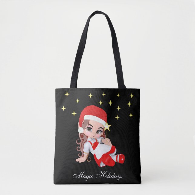 Cute Jul Fairy Angel & Stars Tote Bag Tygkasse (Framsida)