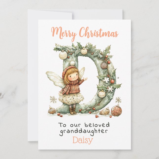 Cute Jul Fairy Personlig Granddotter Julkort (Framsida)