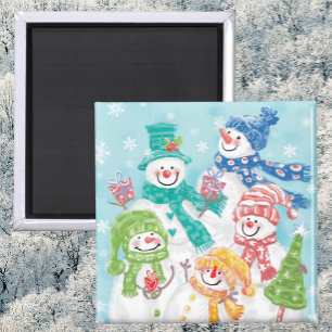 Cute Jul-familjen Snögubbe i Snö Magnet