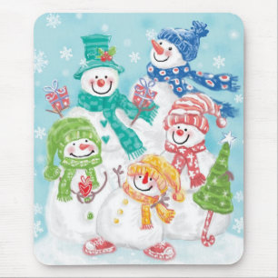 Cute Jul-familjen Snögubbe i Snö Musmatta