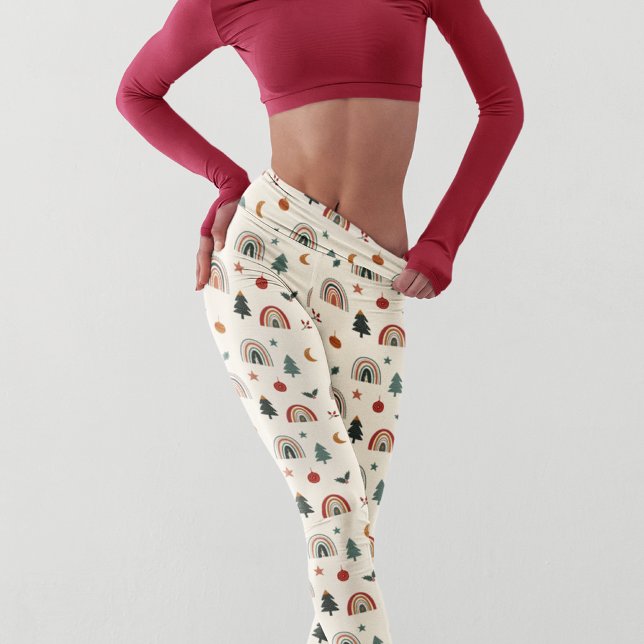 Cute Jul Festive Rainbows Helgdagar Mönster Leggings (Skapare uppladdad)