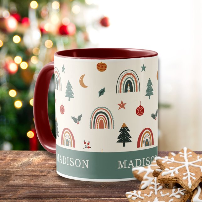 Cute Jul Festive Rainbows Helgdagar Namn Mugg (Skapare uppladdad)